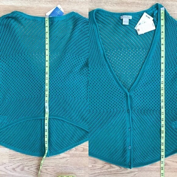 LUCKY BRAND: Romona Lose Knit Teal Button Cardigan - Picture 7 of 8